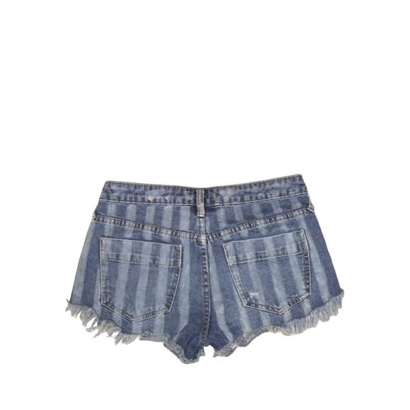 Free People Women's Blue Striped Short Shorts Size 26/US 2 Distressed - Picture 2 of 13